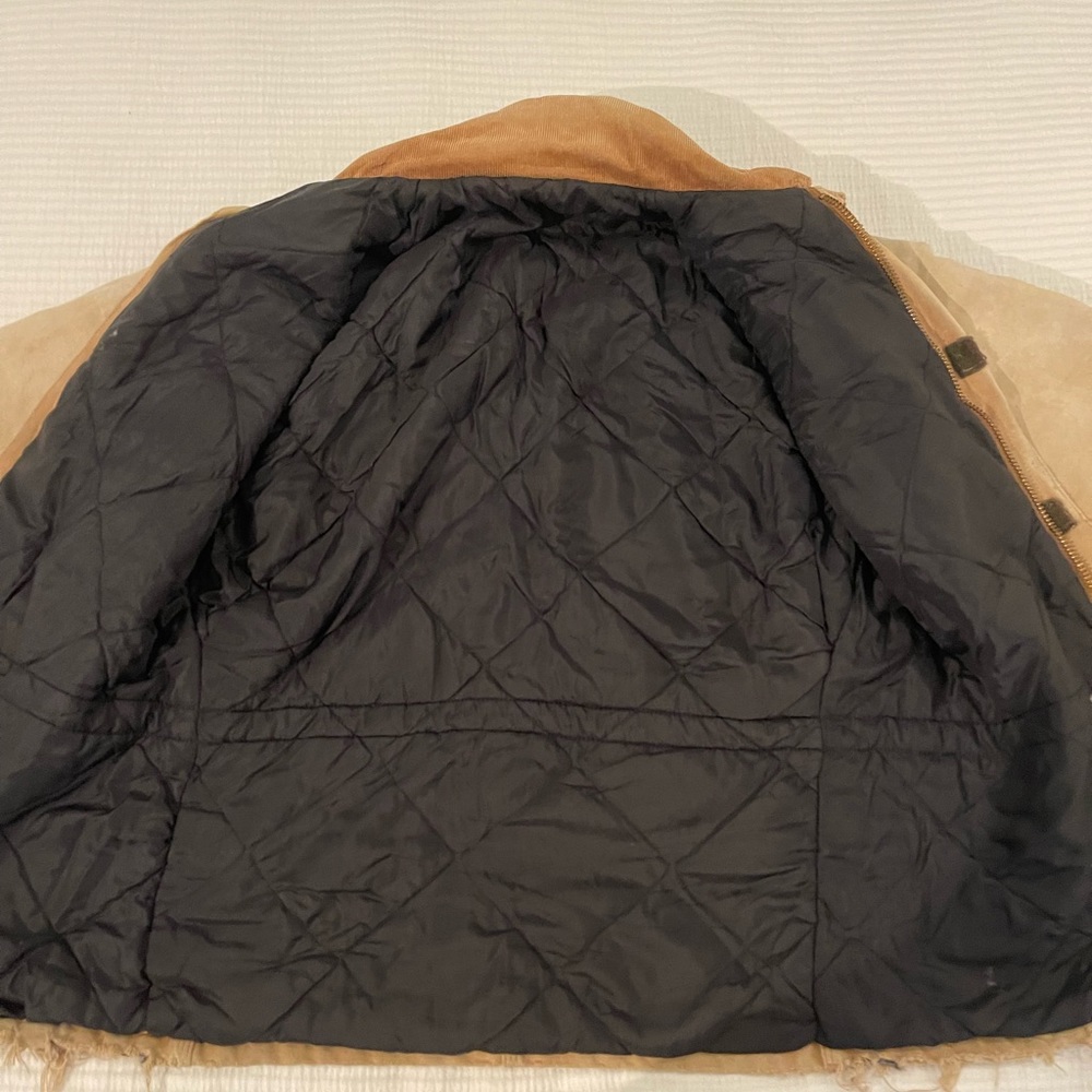 Vintage Carhartt Quilt Lined Tan Corduroy Collar Work Jacket Size Medium Stained - Picture 8 of 12